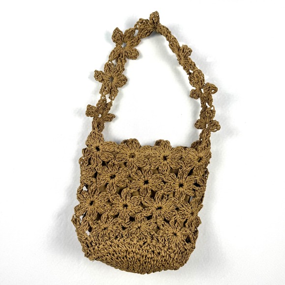 Brown Crochet Flower Bucket Bag - Picture 5 of 5